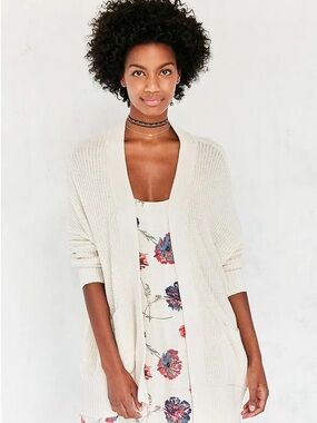 BDG Parker Oversized Open-Front Cream Knit Cardigan